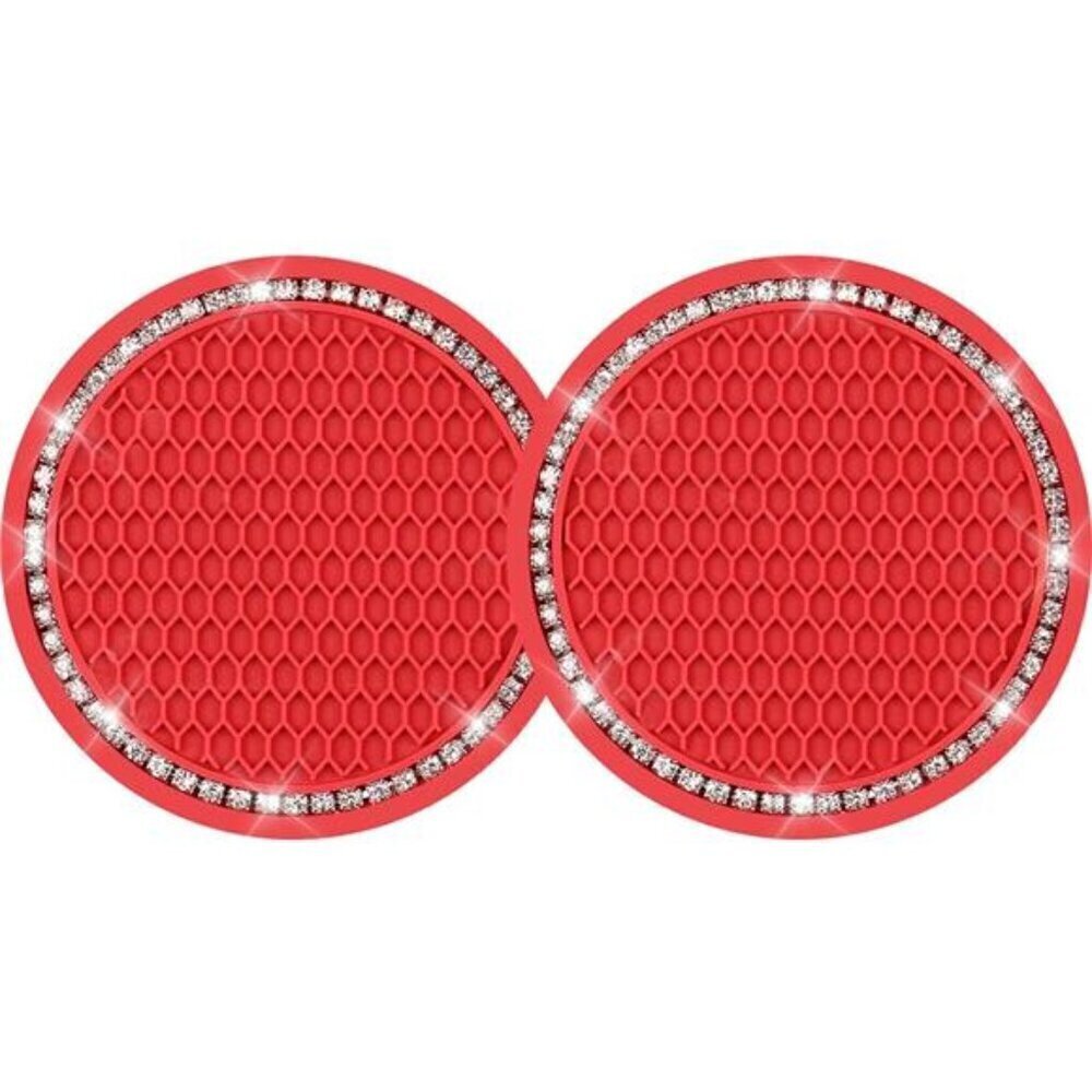 Red Car Cup Coaster Bling Vehicle 2 Pack Rhinestone Diamond Universal Insert